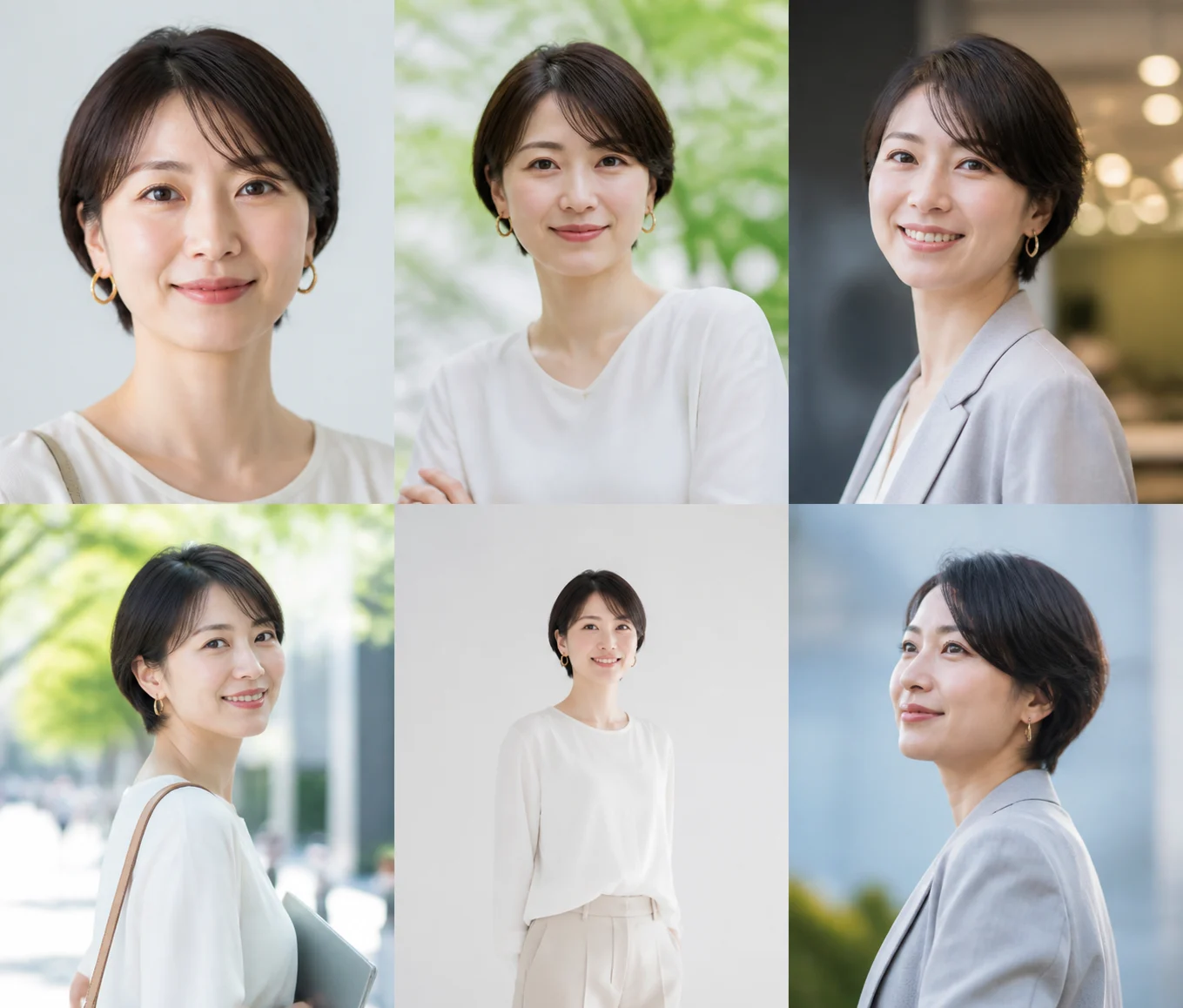 同じ人物のプロフィール写真候補を、顔の見えやすさや構図、背景の違いで比較したイメージ