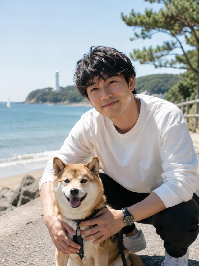 海辺で愛犬と過ごす休日の参考イメージ